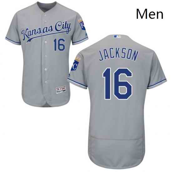 Mens Majestic Kansas City Royals 16 Bo Jackson Grey Road Flex Base Authentic Collection MLB Jersey